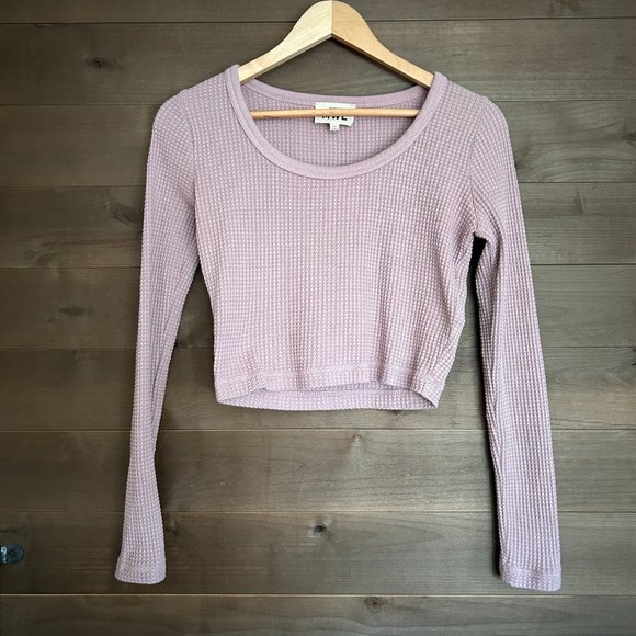 MWL Madewell Waffle Thermal Long Sleeve Crop Tee Top Shirt - Picture 2 of 4